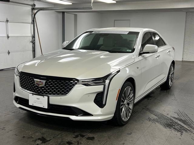 2025 Cadillac CT4 Premium Luxury in Crystal White Tricoat — front three-quarter view