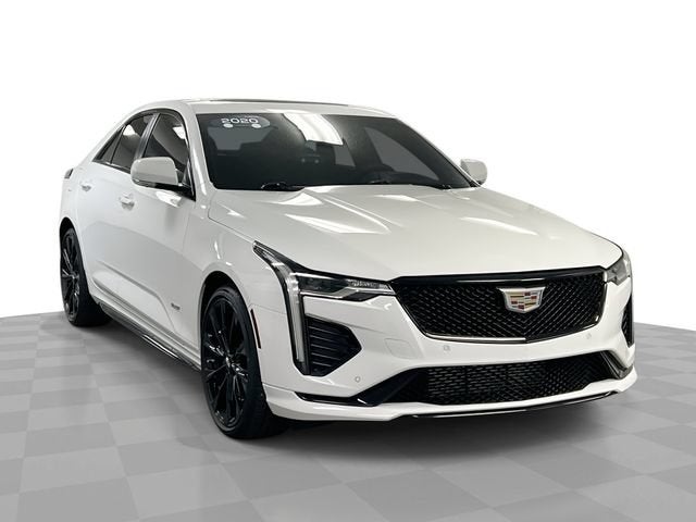 2020 Cadillac CT4-V V-Series in Summit White — front three-quarter view