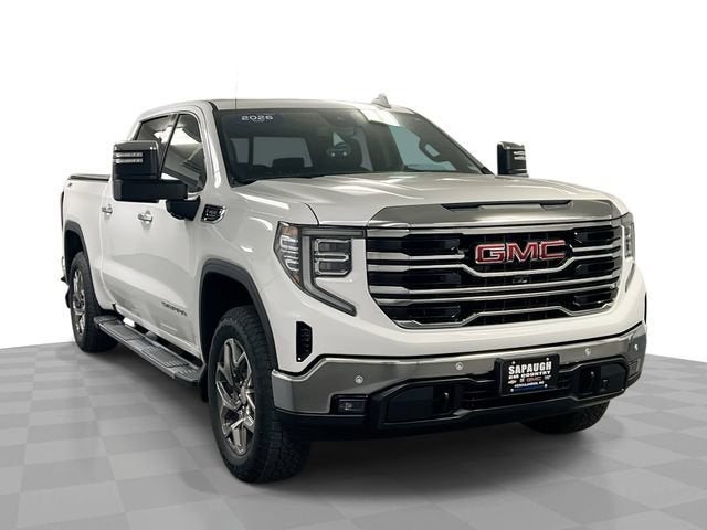 2026 GMC Sierra 1500 SLT in Summit White — front three-quarter view