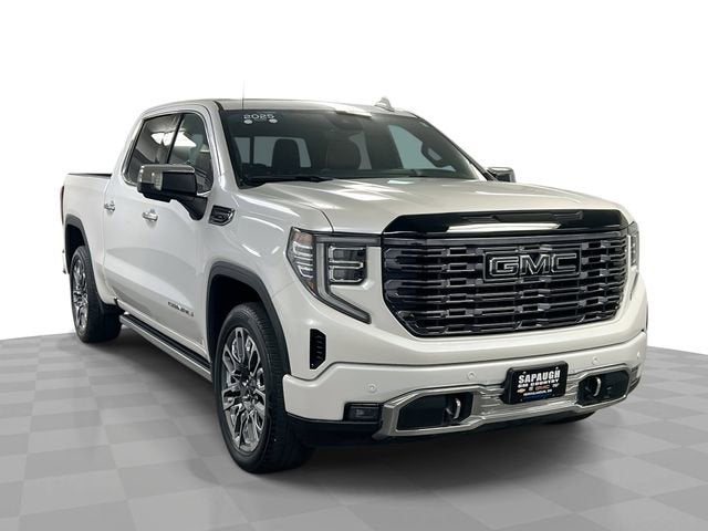 2025 GMC Sierra 1500 Denali Ultimate in White Frost Tricoat — front three-quarter view