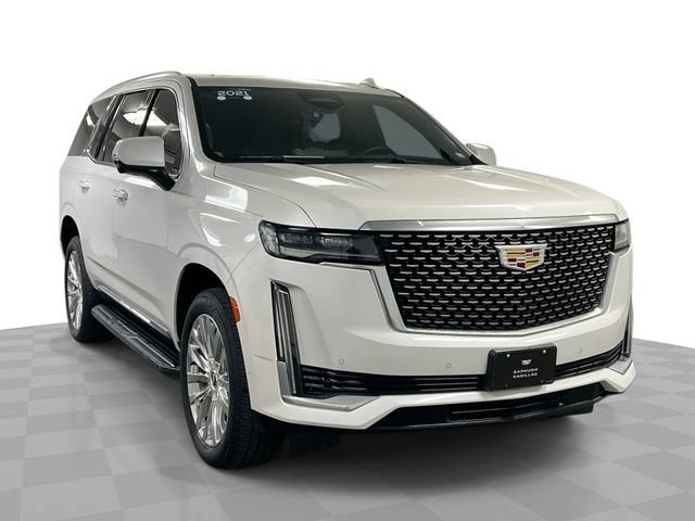 2021 Cadillac Escalade Premium Luxury in Crystal White Tricoat — front three-quarter view
