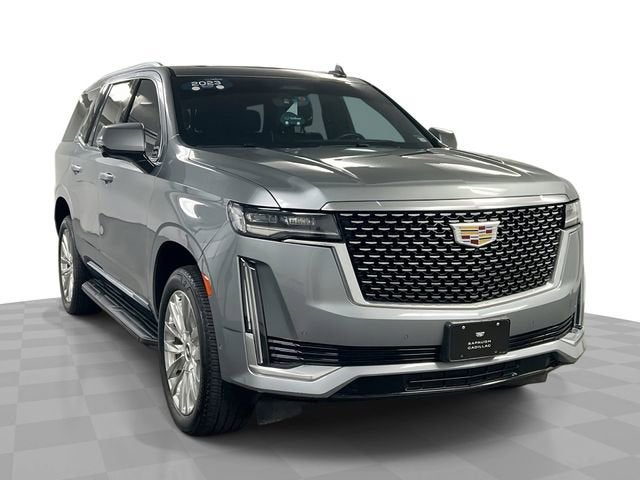 2023 Cadillac Escalade Premium Luxury in Argent Silver Metallic — front three-quarter view