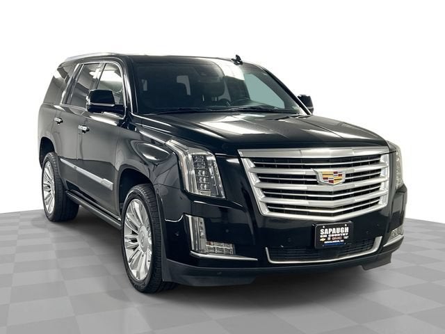2020 Cadillac Escalade Platinum in Black Raven — front three-quarter view