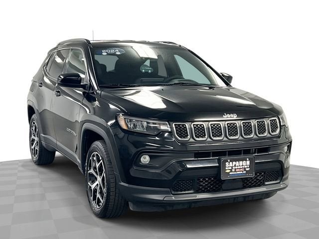 2024 Jeep Compass Latitude in Black — front three-quarter view