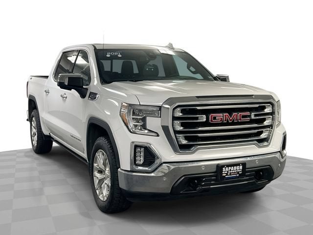 2021 GMC Sierra 1500 SLT in Summit White — front three-quarter view