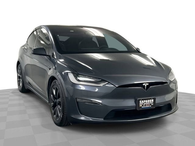 2023 Tesla Model X Dual Motor All-Wheel Drive in Gray — front three-quarter view